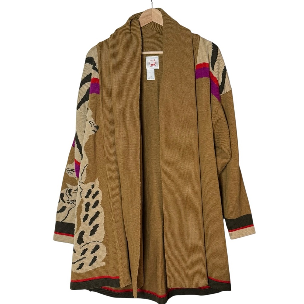 Mondi VTG 100% Wool Cat Puma Jaguar Shawl Collar Oversized Long Cardigan Size 38